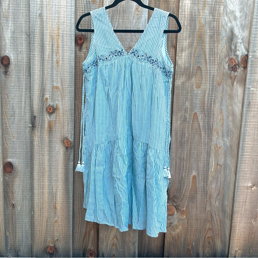 Anthropologie Aida Striped Embroidered Mini Dress Size Small